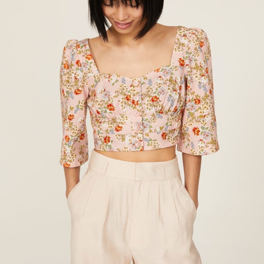 Marissa Webb Cream and Orange Bell Sleeve Crop Blouse